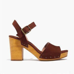NWT Madewell Brown Jo Wood Heel Platform Sandals Suede Buckle Strap Size 6